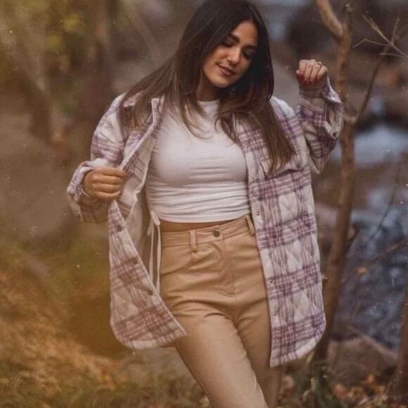 Lovers + Friends Revolve Conlee Quilted Shacket Pink Purple Size Medium - Picture 12 of 13